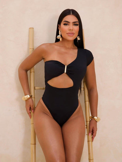 Body Poliamida Preto com Recorte Frontal