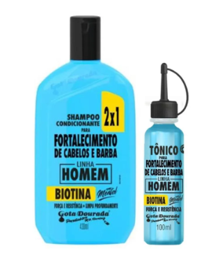 Kit Shampoo Condicionante E Tonico Gota Dourada Homem Biotina